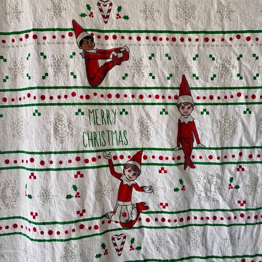 Kids Twin‎ Flat Sheet Elf Christmas Design Red Green Snowflakes Merry Christmas